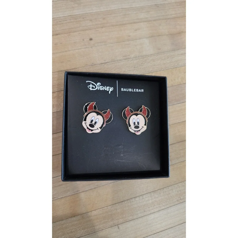 NIB BaubleBar/Disney Mickey Mouse w/Devil Horns Pierced Earrings Studs Halloween